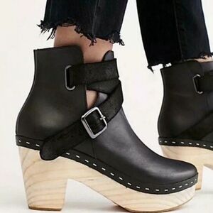Free people black platform clog booties